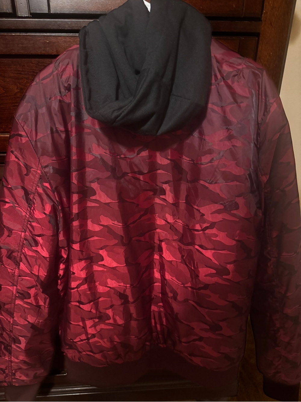 Red Camo Bomber Jacket with Hood - Men's - Picture 2 of 10